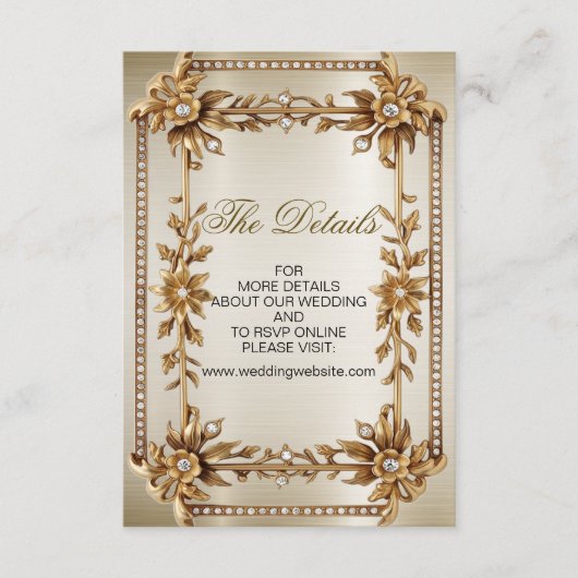 結婚の金ゴールド華美長方形Dimondの花シャイニー エンクロージャーカード (正面)
