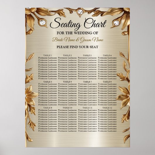 結婚の金ゴールド華美長方形Dimondの花シャイニー ポスター (正面)