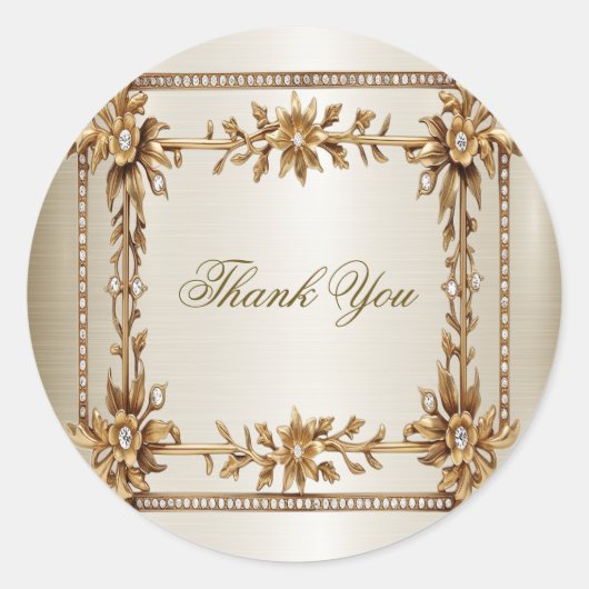 結婚の金ゴールド華美長方形Dimondの花シャイニー ラウンドシール (正面)