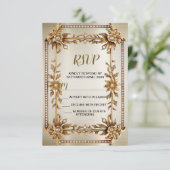 結婚の金ゴールド華美長方形Dimondの花シャイニー 出欠カード (スタンド正面)