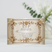 結婚の金ゴールド華美長方形Dimondの花シャイニー 出欠カード (スタンド正面)