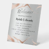 結婚の銀バラ金ゴールド大理石プログラムタイムライン 台座サイン (正面)