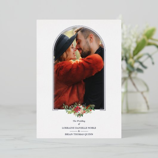 結婚の銀ファンシーアーチ効果写真 箔招待状