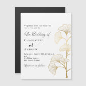 結婚の銀杏離れの白い金ゴールド台本の贅沢 マグネット招待状 (正面/裏面)