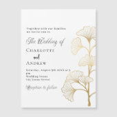 結婚の銀杏離れの白い金ゴールド台本の贅沢 マグネット招待状 (正面)