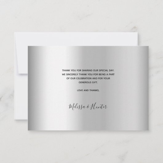 結婚の銀色の写真エレガントモダン サンキューカード (裏面)