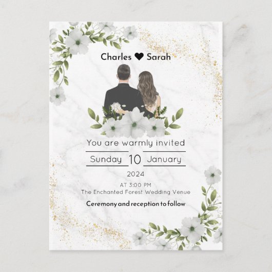 結婚の開花招待状:フローラおとぎ話 インビテーションポストカード (正面)