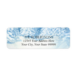 結婚の雪の木の水彩 |差出人住所 ラベル