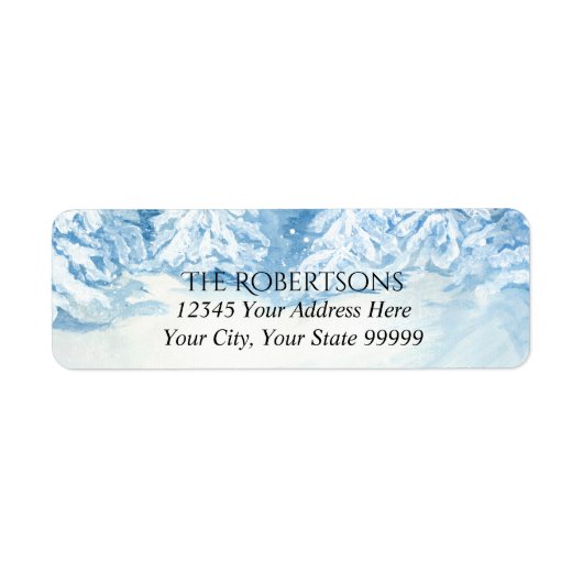 結婚の雪の木の水彩 |差出人住所 ラベル (正面)