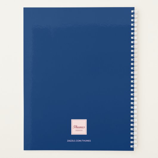 結婚の青いピンクの秋花模様トレンディースクリプト プランナー手帳 (裏面)