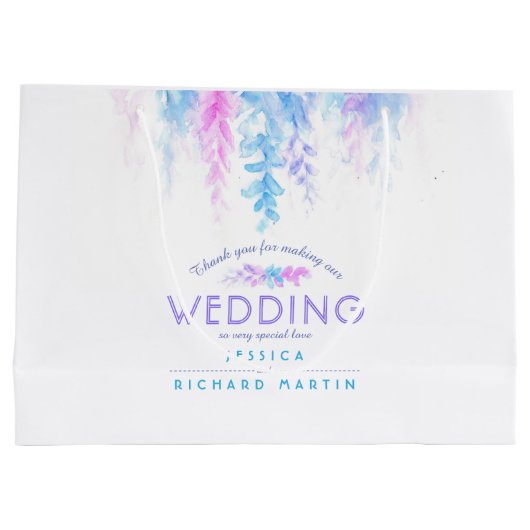 結婚の青いピンクの花感謝していは大きい抱き枕 ラージペーパーバッグ (裏面)