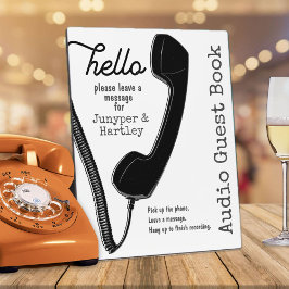 結婚の音声ゲストブックブラック電話（白8x10） フォトプラーク