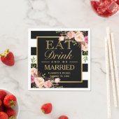 結婚の食べ飲み物とBeフローラ金ゴールド結婚したフレーム スタンダードカクテルナプキン (インサイチュ)