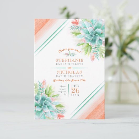 結婚の食事の選択は多肉性オレンジ結婚色の緑 エンクロージャーカード (スタンド正面)