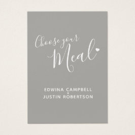結婚の食事の選択スクリプト文字灰色の小さなカード