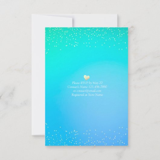 結婚の飲食べみ物とパーティーのフローラティール（緑がかった色）金ゴールドドット 招待状 (裏面)