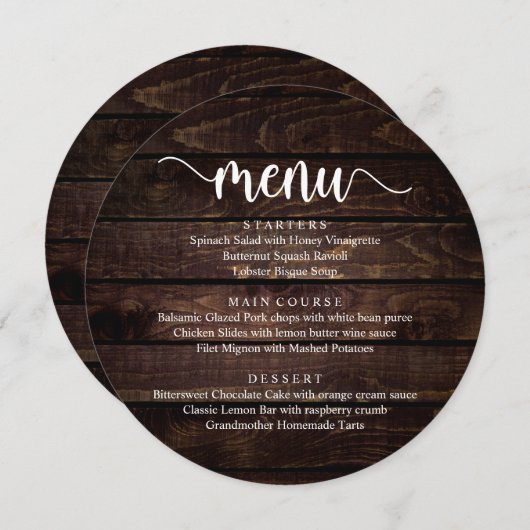 結婚の駆け落ちディナーモダン素朴コテージ メニュー (正面/裏面)