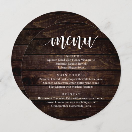 結婚の駆け落ち披露宴ディナー素朴コテージ メニュー (正面/裏面)