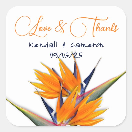 結婚の鳥極楽の花 スクエアシール (正面)