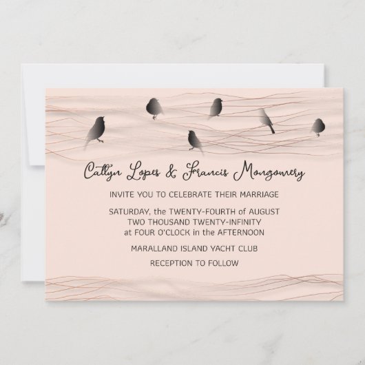 結婚の黒いバラ粉繊細な線鳥 招待状 (正面)