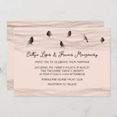 結婚の黒いバラ粉繊細な線鳥 招待状 (正面/裏面)