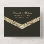 結婚の黒の金ゴールドエレガントヴィンテージフローラスクリプト オールインワン招待状 (裏面)