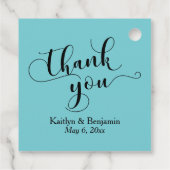 結婚の黒エレガント文字、ターコイズありがとう フェイバータグ (裏面)