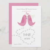 結婚の2ピンクバードセーブ・ザ・デート案内 招待状 (正面/裏面)