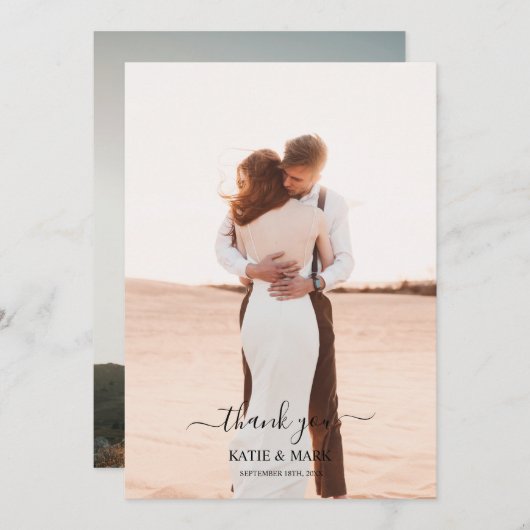 結婚の2枚のフォトラブスクリプト結婚に感謝 サンキューカード (正面/裏面)