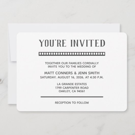 結婚の3枚の写真おもしろいフィルムフラット招待状カード 招待状 (裏面)