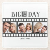 結婚の3枚の写真を追加おもしろいフィルムコースター ガラスコースター (正面)