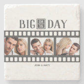 結婚の3枚の写真を追加おもしろいフィルムコースター ストーンコースター (正面)