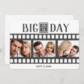 結婚の3枚の写真を追加おもしろいフィルム日付カードを保存 セーブザデート (正面/裏面)