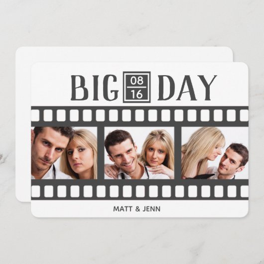 結婚の3枚の写真を追加おもしろいフィルム日付カードを保存 セーブザデート (正面/裏面)