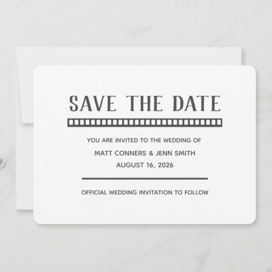 結婚の3枚の写真を追加おもしろいフィルム日付カードを保存 セーブザデート (裏面)