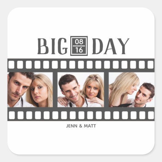 結婚の3枚の写真を追加おもしろいフィルム スクエアシール (正面)