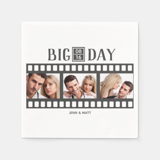 結婚の3枚の写真を追加おもしろいフィルム スタンダードカクテルナプキン (正面)
