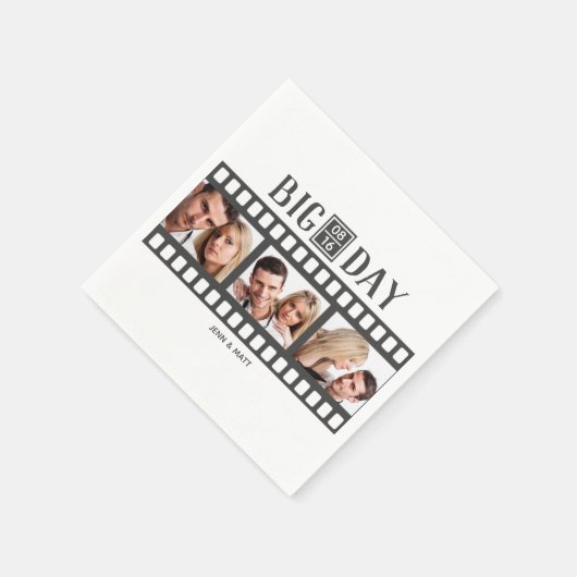 結婚の3枚の写真を追加おもしろいフィルム スタンダードカクテルナプキン (角)