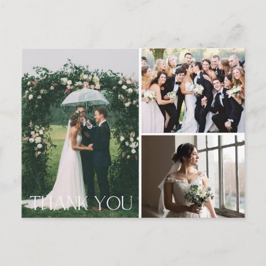 結婚の3枚の写真コラージュありがとうポストカード ポストカード (正面)