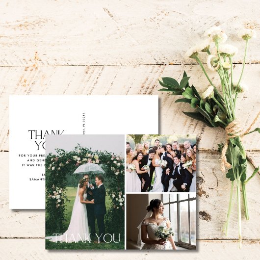 結婚の3枚の写真コラージュありがとうポストカード ポストカード