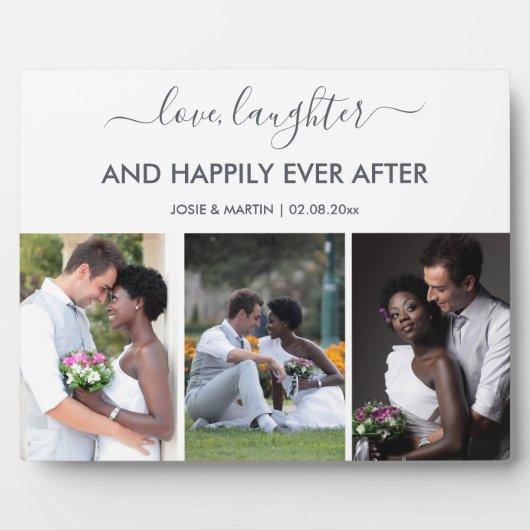 結婚の3枚の写真コラージュと愛の笑い引用文 フォトプラーク (正面)