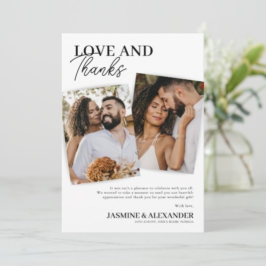 結婚の3枚の写真サンキューカード サンキューカード (スタンド正面)