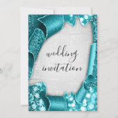 結婚の3Dエフェクトシルバーグレーティール（緑がかった色）音楽 招待状 (正面)