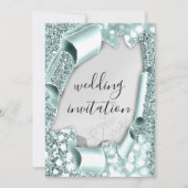 結婚の3Dエフェクトフレーム花模様シルバーアクアミント 招待状 (正面)