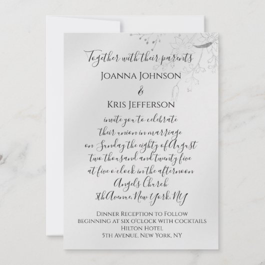 結婚の3Dエフェクトフレーム花模様シルバーアクアミント 招待状 (裏面)