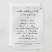 結婚の3Dエフェクトフレーム花模様シルバースモークティール（緑がかった色） 招待状 (裏面)