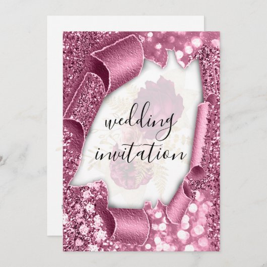 結婚の3Dカート効果シルバーバラグリッター 招待状 (正面/裏面)