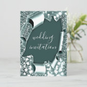 結婚の3Dカート効果フレームスモークティール(緑がかった色)ブルー 招待状 (スタンド正面)