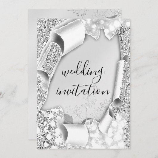 結婚の3Dカート効果フレーム花模様シルバーグレー 招待状 (正面/裏面)
