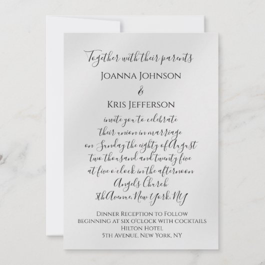 結婚の3Dカート効果銀エレガントティール(緑がかった色)グリッター 招待状 (裏面)